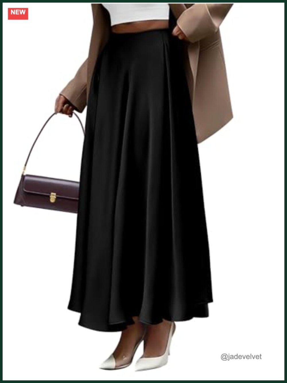 Satin Maxi Skirt High Waisted A-Line Pleated Women Night Out